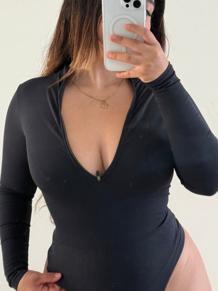 Jenny zip up long sleeve shaper bodysuit top (black)54472