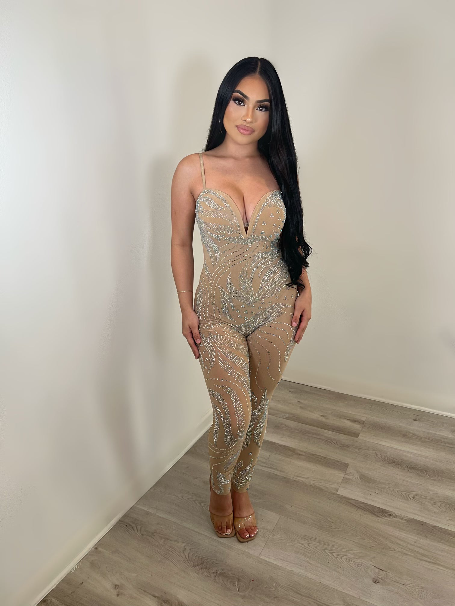 Nicki rhinestone jumpsuit (nude)70653